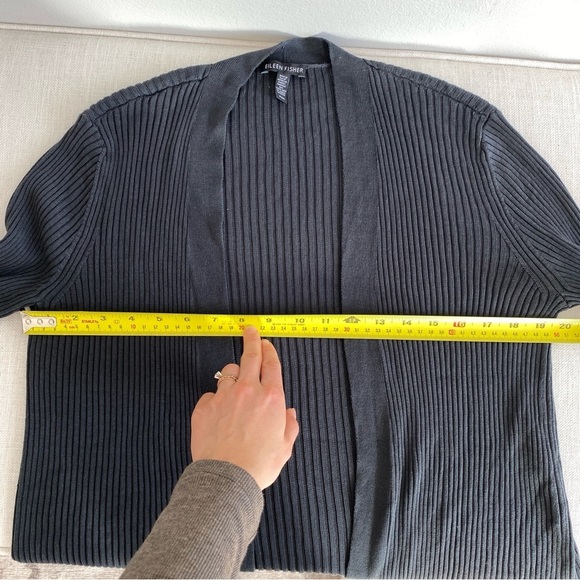 EILEEN FISHER 100% Tencel Dark Gray Ribbed Cardigan Size M - Picture 12 of 13